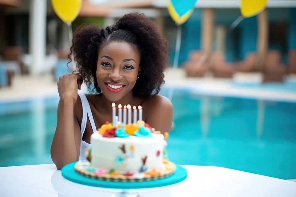 African American gorgeous a woman party cake birthday. AI generated Image by rawpixel.
