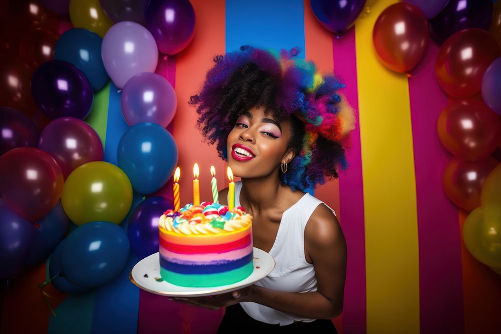 African American gorgeous a woman party cake birthday. AI generated Image by rawpixel.