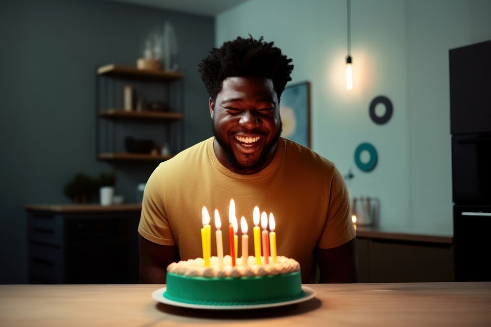 African American man birthday dessert candle. AI generated Image by rawpixel.