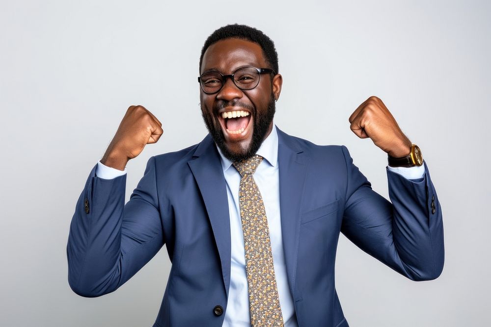Affrican american businessman shouting laughing success. AI generated Image by rawpixel.