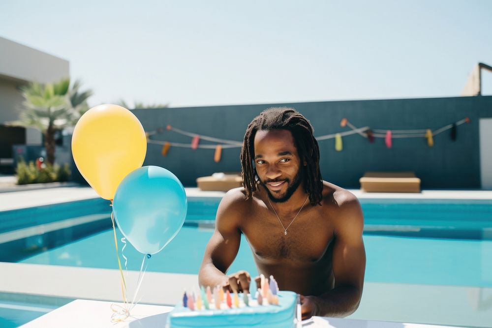 African American man party birthday outdoors. AI generated Image by rawpixel.