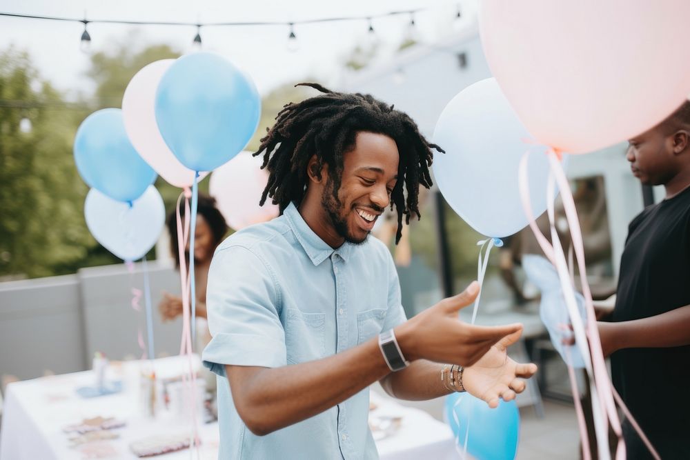 African American man birthday outdoors balloon. AI generated Image by rawpixel.