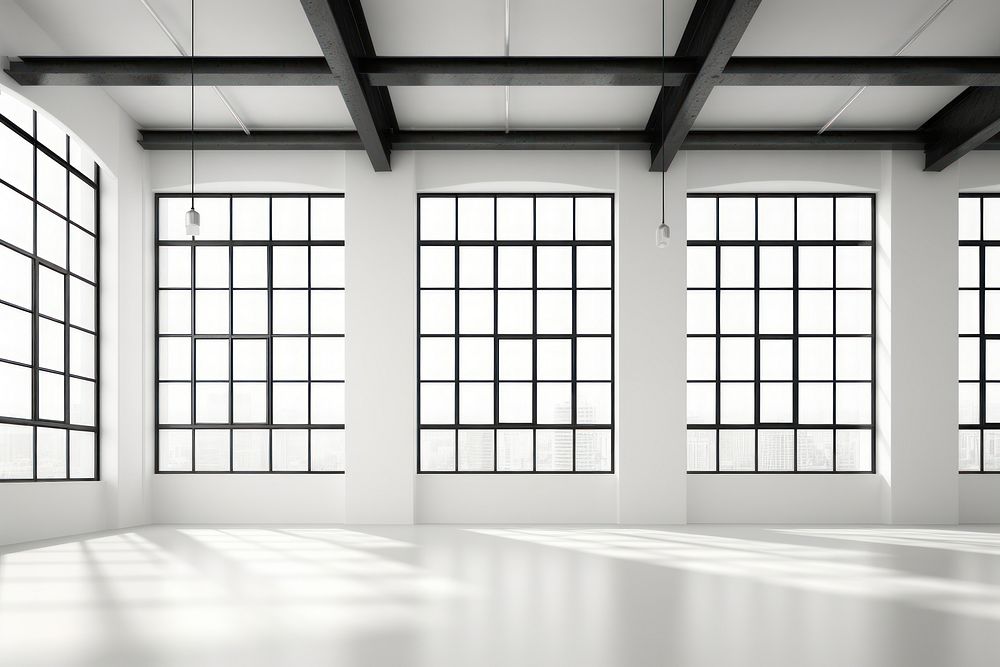 Black and white modern loft architecture building window. AI generated Image by rawpixel.