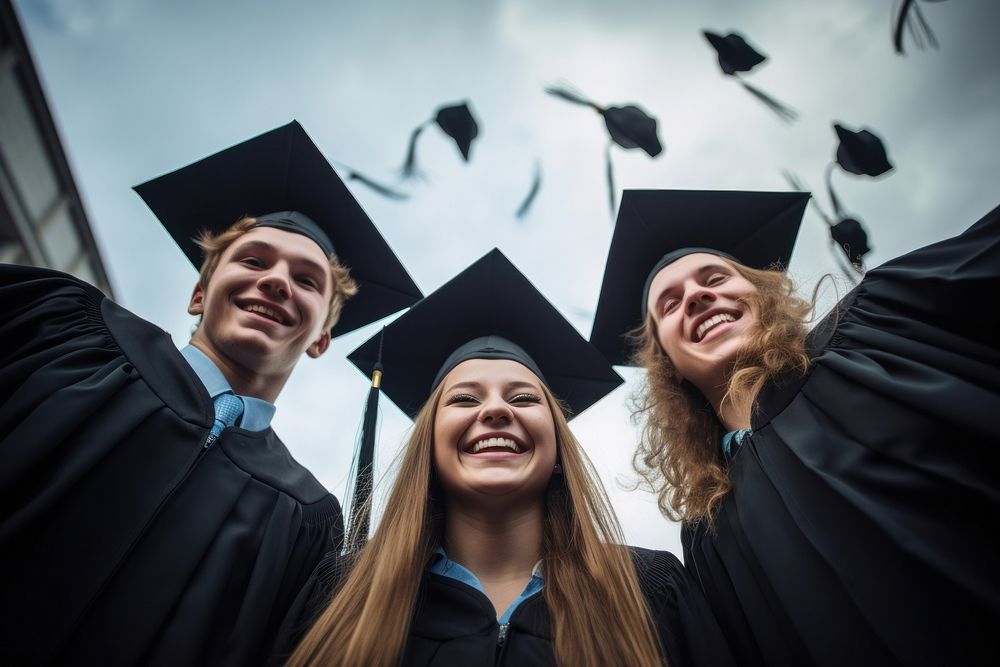 Throwing graduation hat person adult intelligence. AI generated Image by rawpixel.