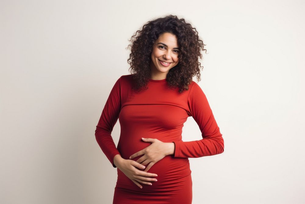 Happy Woman Touching Her Belly touching portrait sleeve. AI generated Image by rawpixel.