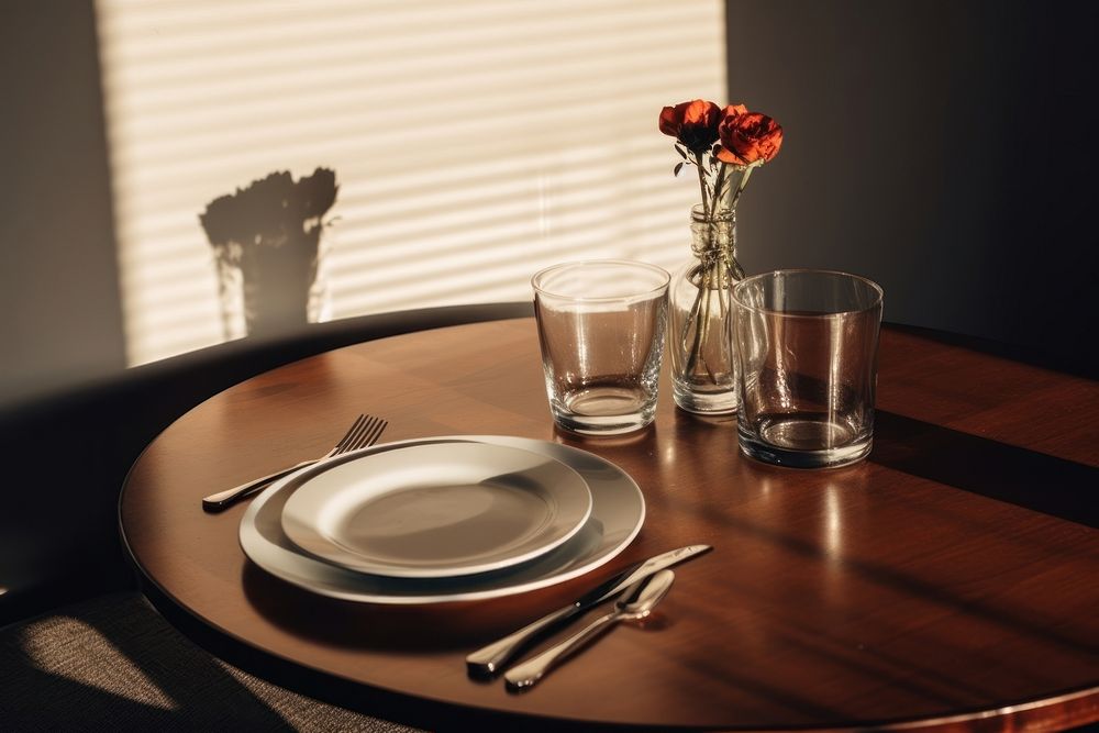Dinning table furniture flower glass. AI generated Image by rawpixel.