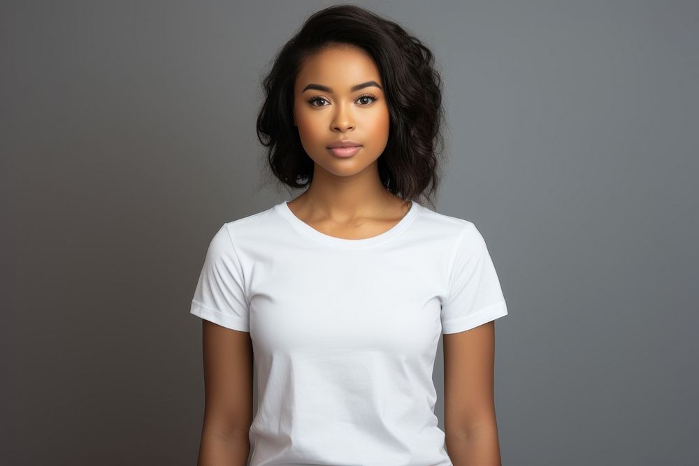 Woman in white t-shirt portrait sleeve adult. AI generated Image by rawpixel.