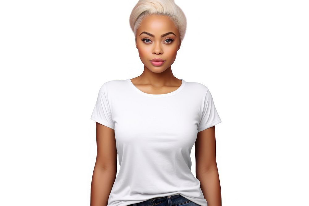 Woman in white t-shirt adult white background individuality. AI generated Image by rawpixel.