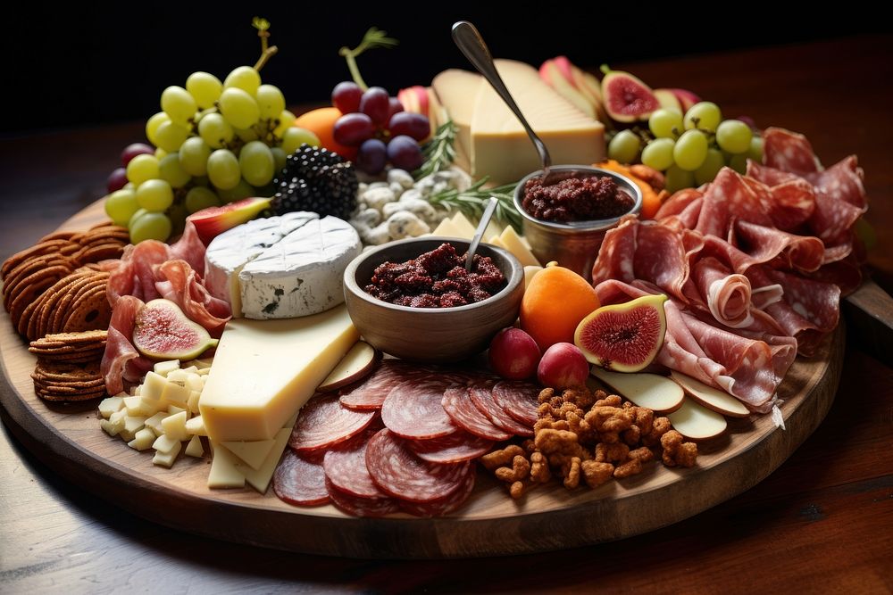 Charcuterie cheese board food meat meal. AI generated Image by rawpixel.
