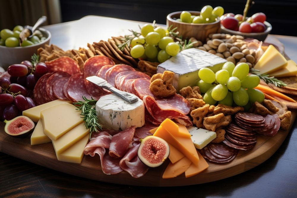 Charcuterie cheese board brunch plate food. AI generated Image by rawpixel.