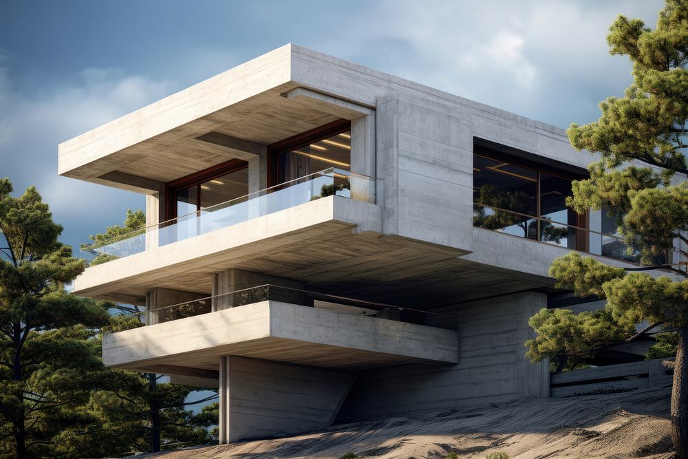 The concrete building architecture outdoors house. AI generated Image by rawpixel.