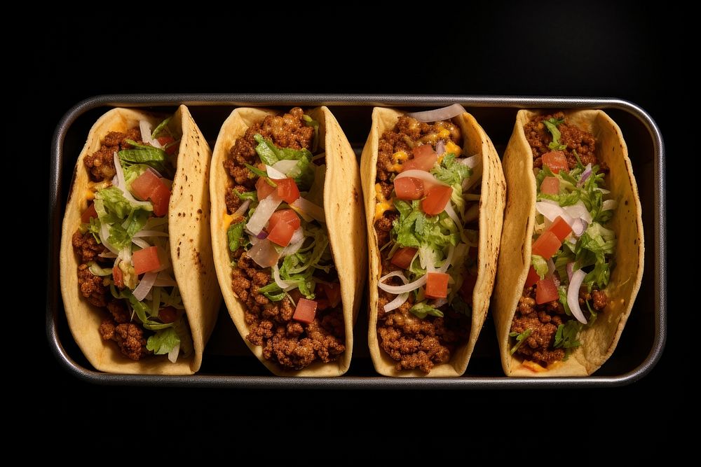 Three mini taco food vegetable flatbread. AI generated Image by rawpixel.