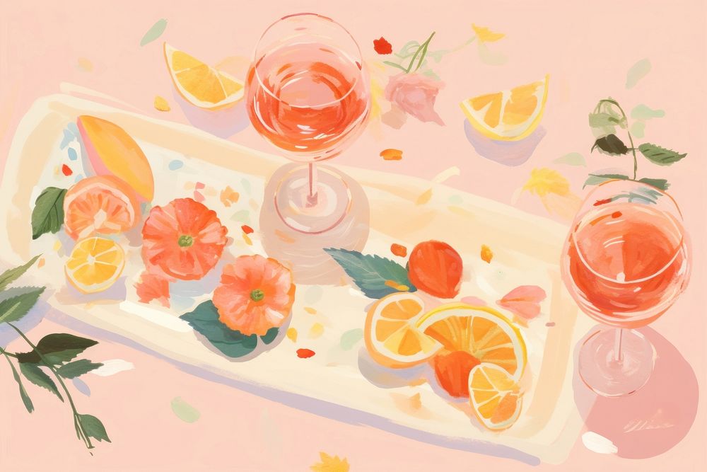 Celebration for dinnner grapefruit painting flower. AI generated Image by rawpixel.