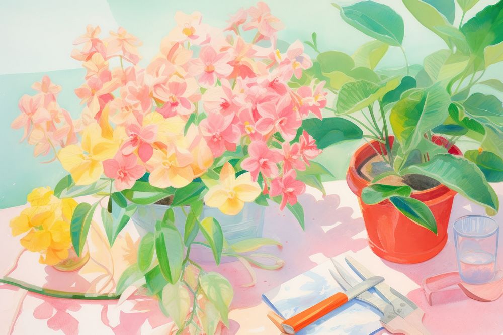 Gardening painting flower plant. AI generated Image by rawpixel.