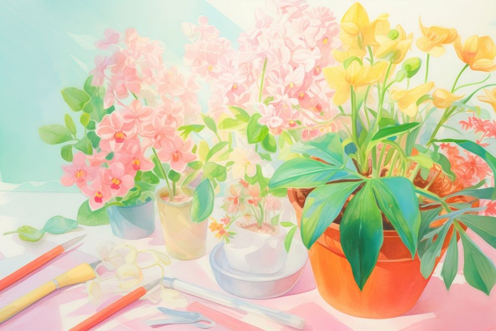 Gardening painting flower nature. AI generated Image by rawpixel.