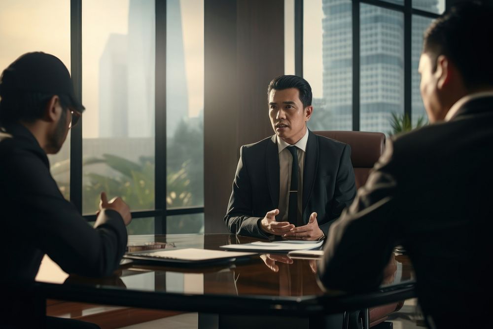 Indonesian middleage businessman conversation interview meeting. AI generated Image by rawpixel.
