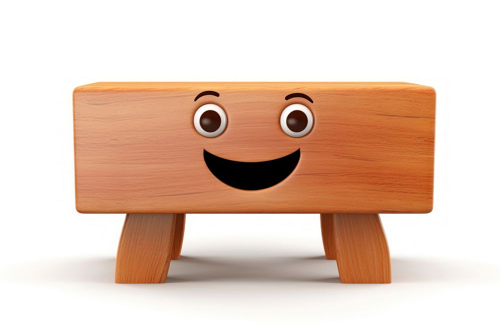 Wooden table cartoon face white background. AI generated Image by rawpixel.