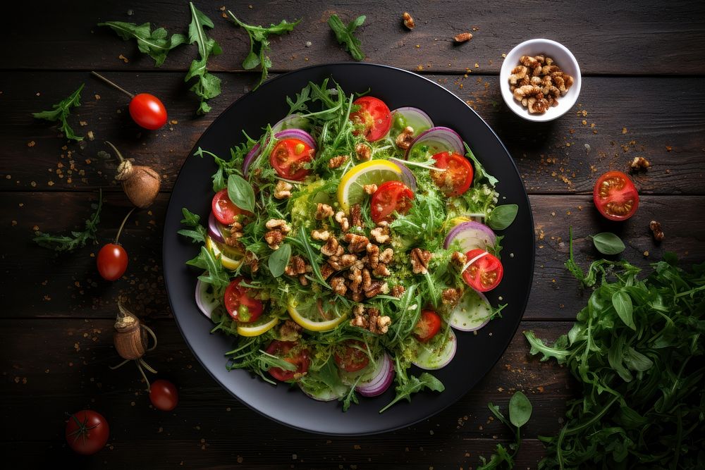 Rocket salad vegetable arugula plate. AI generated Image by rawpixel.