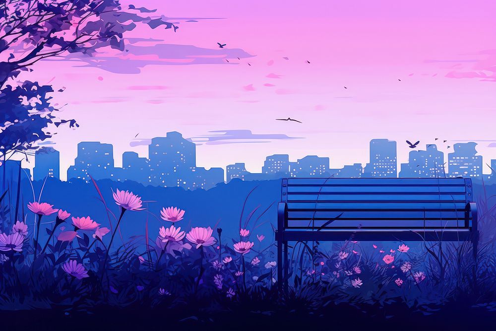 A summer of naitonal city park purple architecture furniture. AI generated Image by rawpixel.