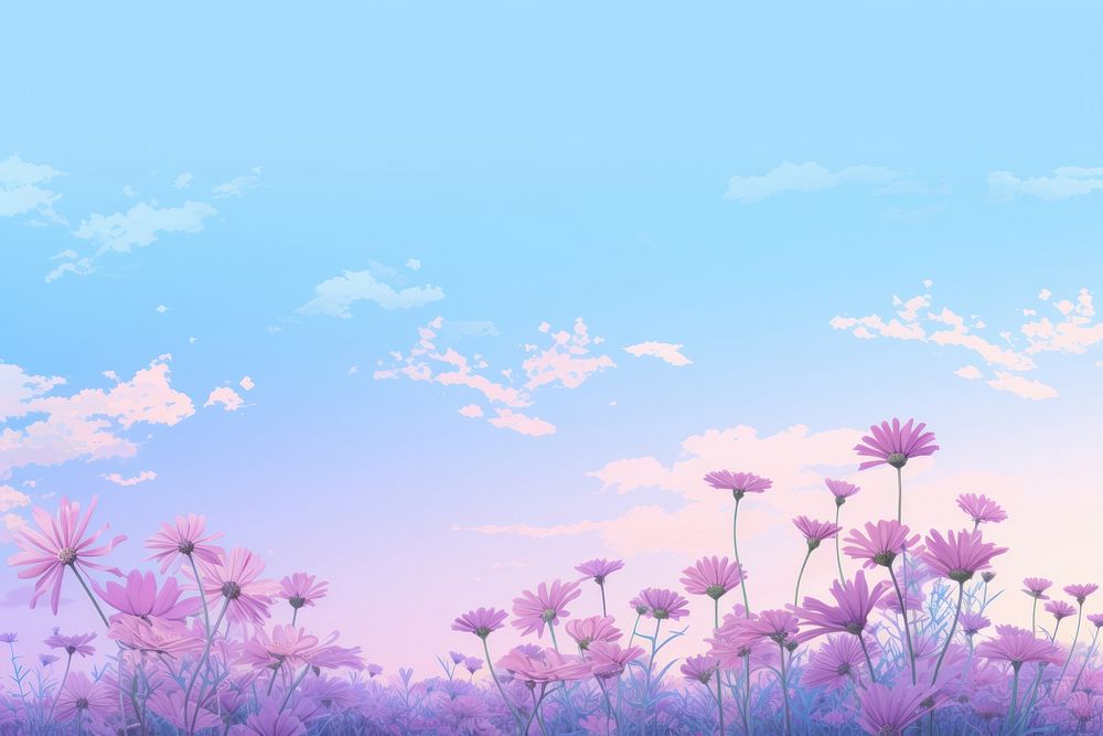 A Daisy feild wallpaper in the morning flower purple backgrounds. AI generated Image by rawpixel.