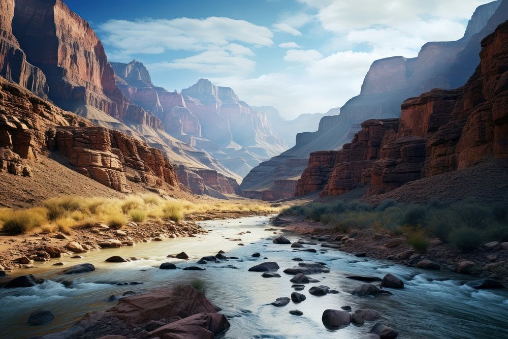 Grand Canyon mountains with a river in the middle nature canyon landscape. AI generated Image by rawpixel.