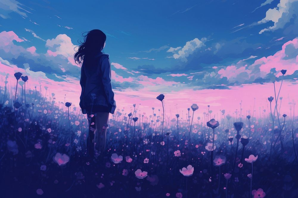 A girl in spring feild wallpaper flower outdoors nature. AI generated Image by rawpixel.