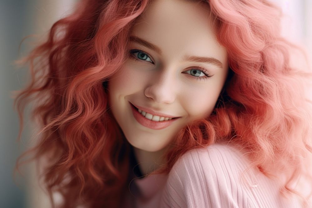 Cute young woman smile pink perfection. AI generated Image by rawpixel.