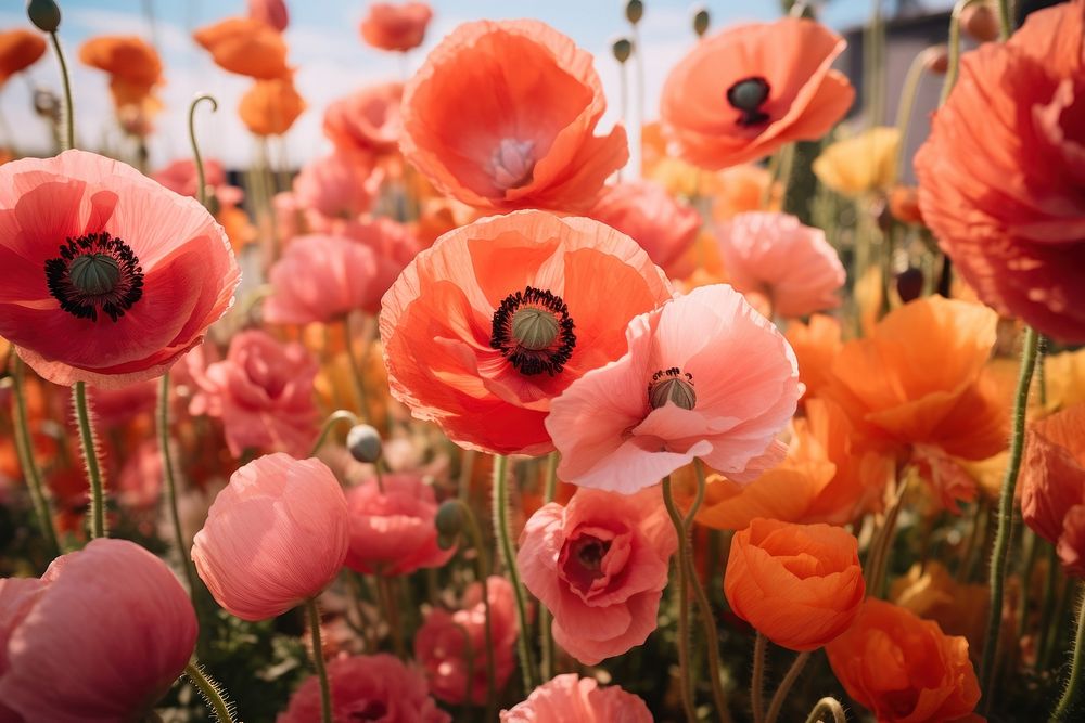 Poppy blooms outdoors blossom flower. AI generated Image by rawpixel.