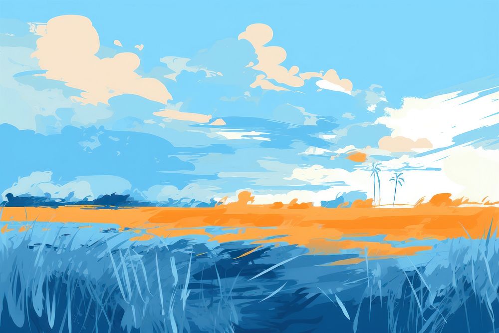 Blue sky land landscape grassland. AI generated Image by rawpixel.