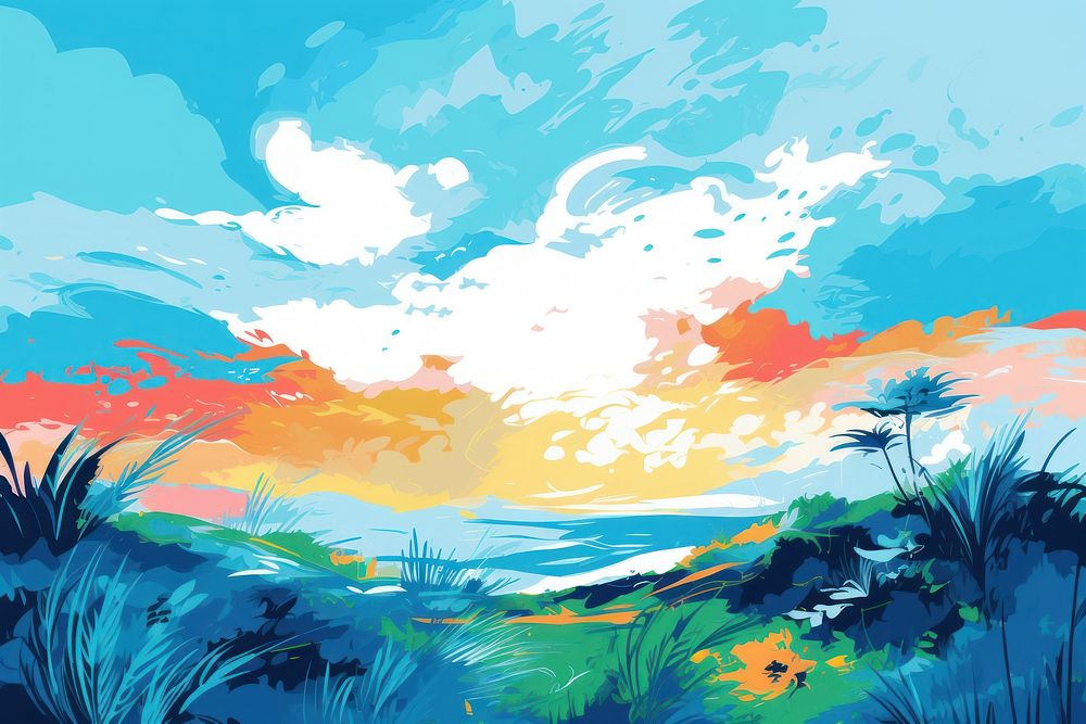 Blue sky painting outdoors nature. AI generated Image by rawpixel.