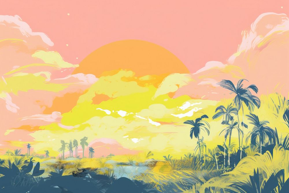 Off-white sky outdoors painting tropical. AI generated Image by rawpixel.