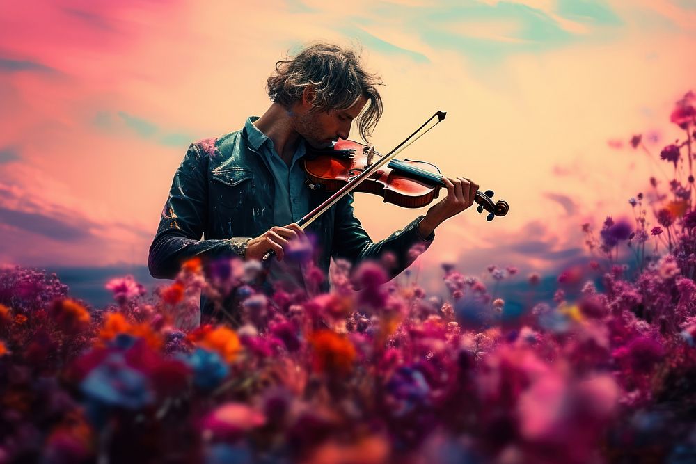 A man playing violinin flower adult performance. AI generated Image by rawpixel.