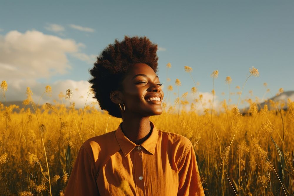 An happy affrican woman portrait photography landscape outdoors. AI generated Image by rawpixel.