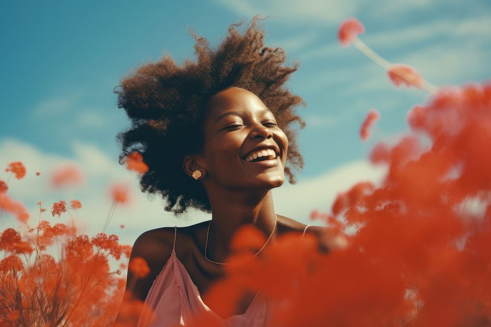 An happy affrican woman portrait smile adult land. AI generated Image by rawpixel.