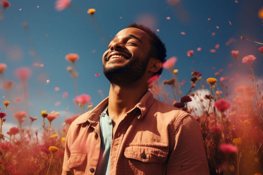 An happy affrican man portrait photography laughing outdoors. AI generated Image by rawpixel.
