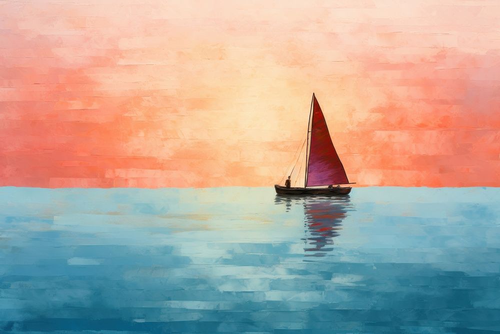 A sailboat floating in the ocean painting watercraft vehicle. AI generated Image by rawpixel.