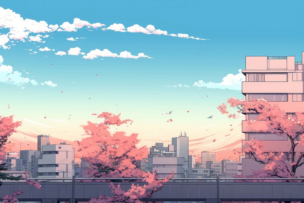A spring wallpaper city architecture cityscape. AI generated Image by rawpixel.