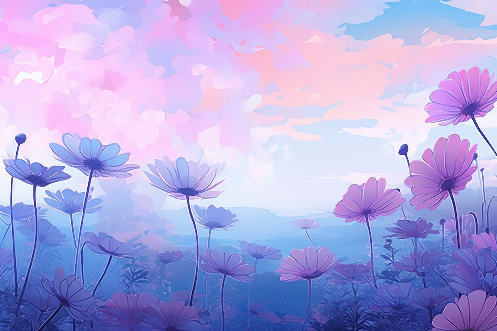 A Daisy feild wallpaper flower purple backgrounds. AI generated Image by rawpixel.