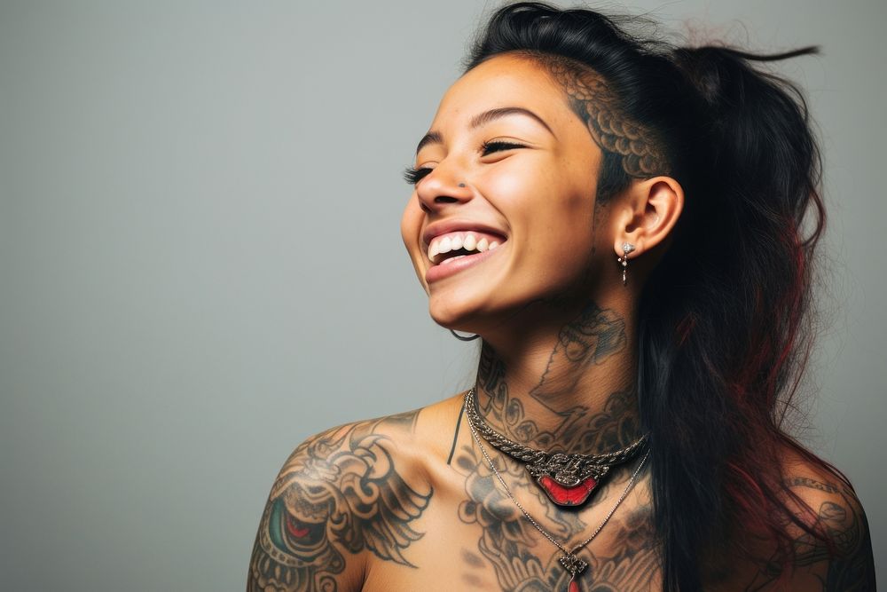 Tattoos laughing smiling smile. AI generated Image by rawpixel.