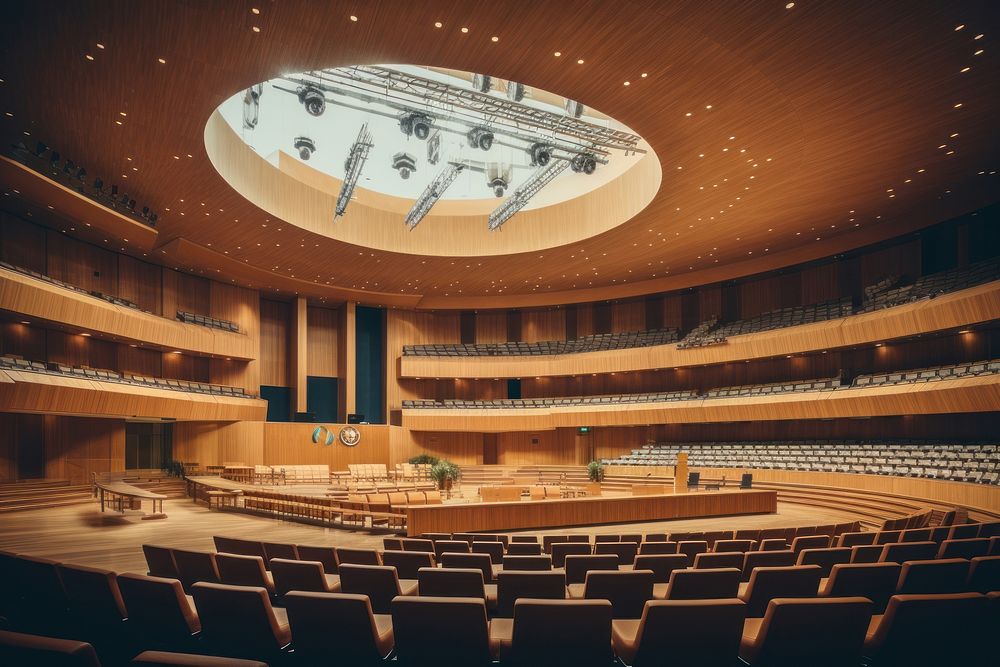 A large conference hall architecture auditorium building. AI generated Image by rawpixel.