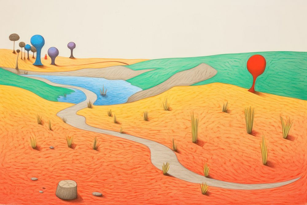A pencil color painting of a grassland outdoors drawing nature. AI generated Image by rawpixel.