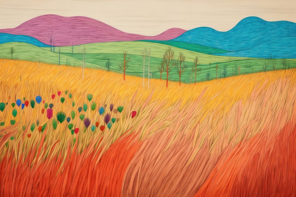 A grassland painting drawing art. AI generated Image by rawpixel.