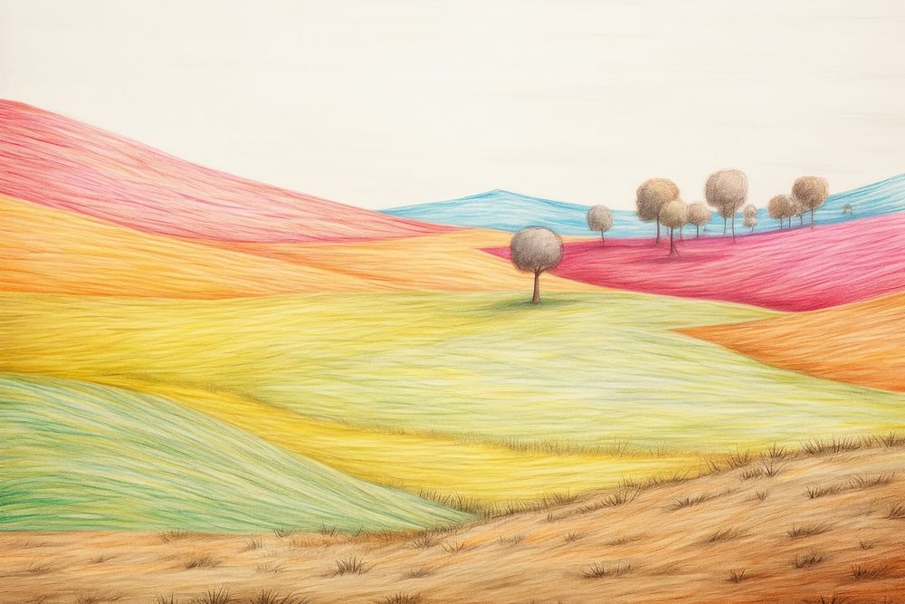A Grassland painting drawing grassland. AI generated Image by rawpixel.