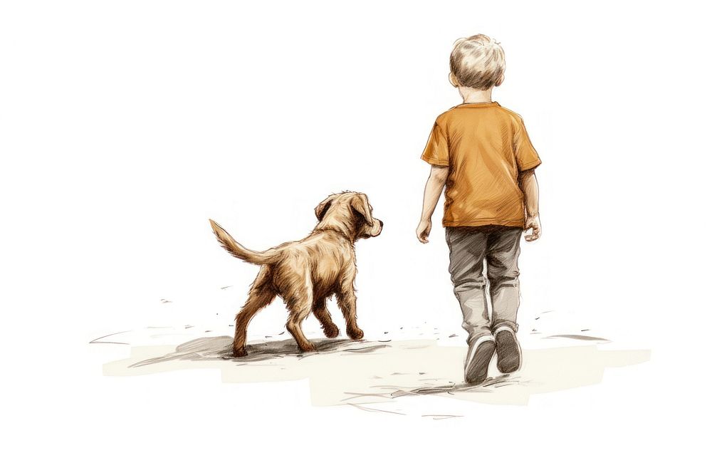 A pencil color painting of a dog walking drawing animal mammal. AI generated Image by rawpixel.