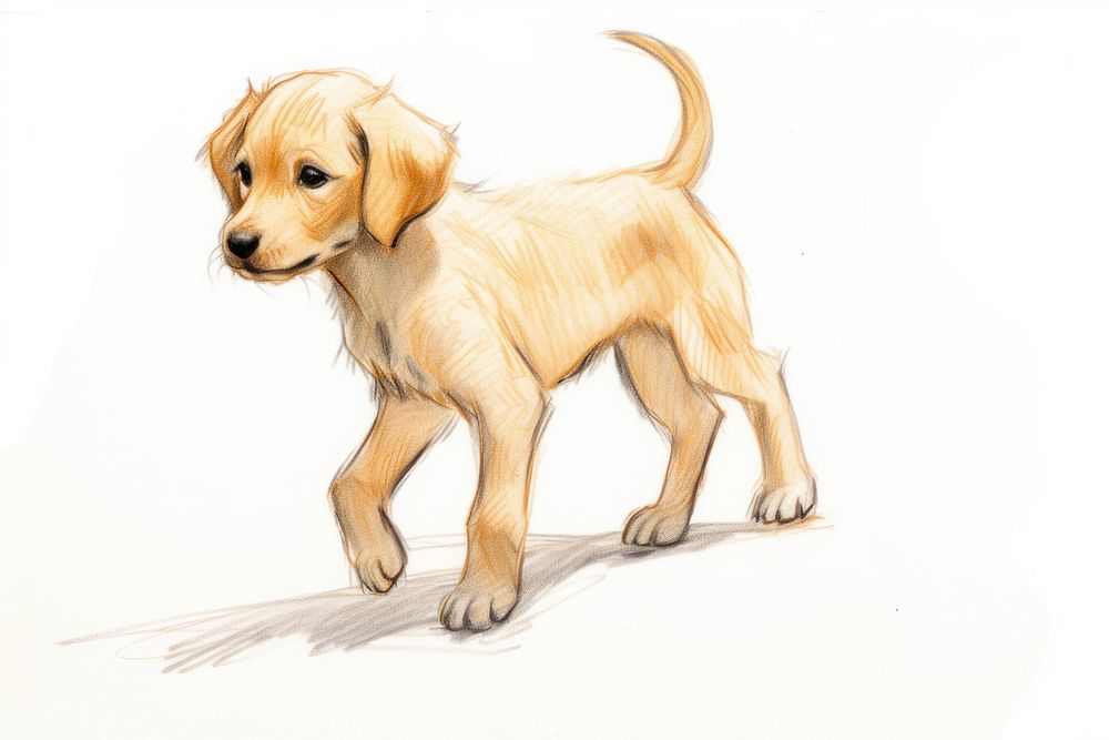 A pencil color painting of a dog walking drawing animal mammal. AI generated Image by rawpixel.