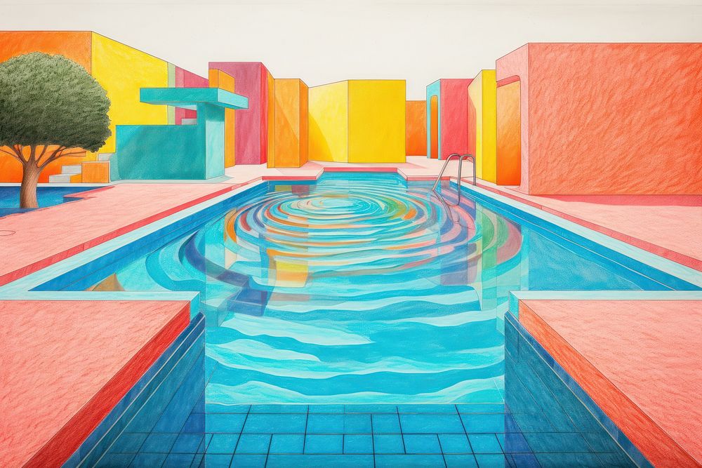A swimming pool painting drawing art. AI generated Image by rawpixel.