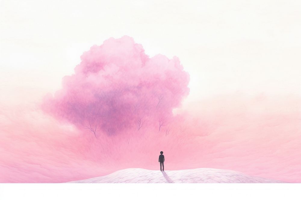 A pink sky outdoors painting walking. AI generated Image by rawpixel.
