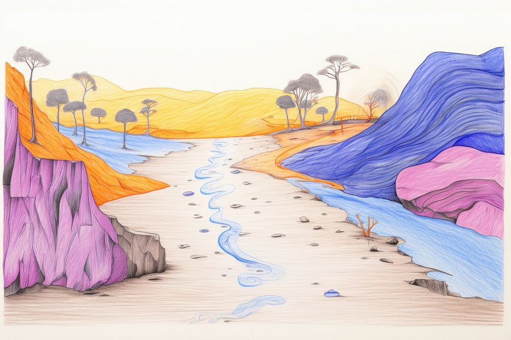 A river painting drawing outdoors. AI generated Image by rawpixel.