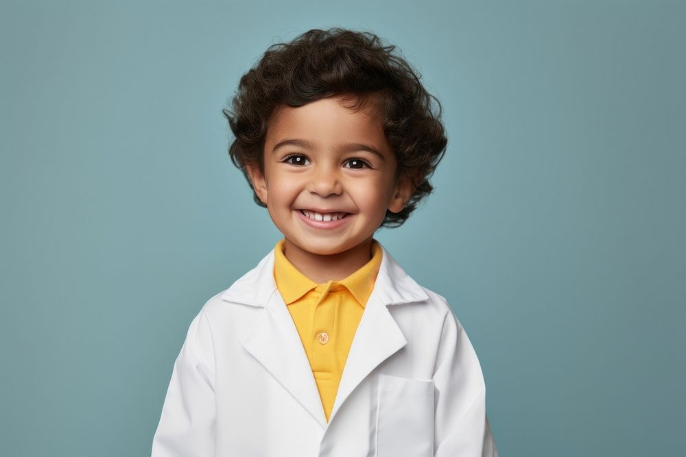 Lab gown portrait smiling child. AI generated Image by rawpixel.