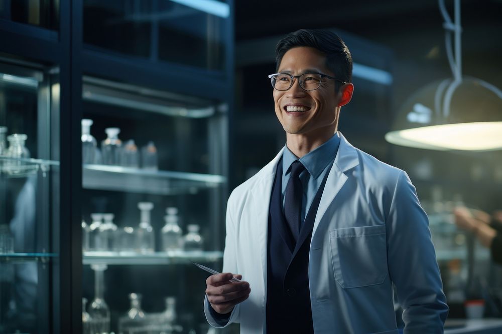 Scientist standing glasses smiling. AI generated Image by rawpixel.